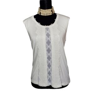 ELIE TAHARI Women's White with Lace Front Sleeveless Top Camisole